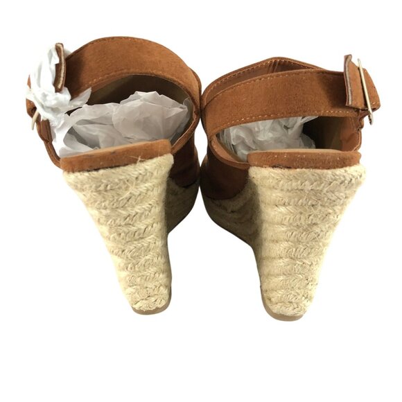 Breckelles Womens Sandals Wedge Faux Suede Open Toe Slingback Buckle Brown 8 - Picture 3 of 6